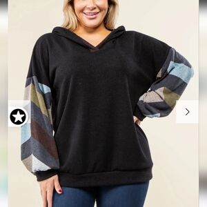 Egs California 1XL Womens Sweater Hoodie Black Chevron Bishop Sleeve